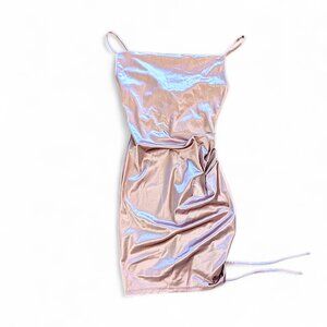 Size XS Emerald Sundae Mini Slip Dress Ruched Sleeveless Square Neck Satin Pink